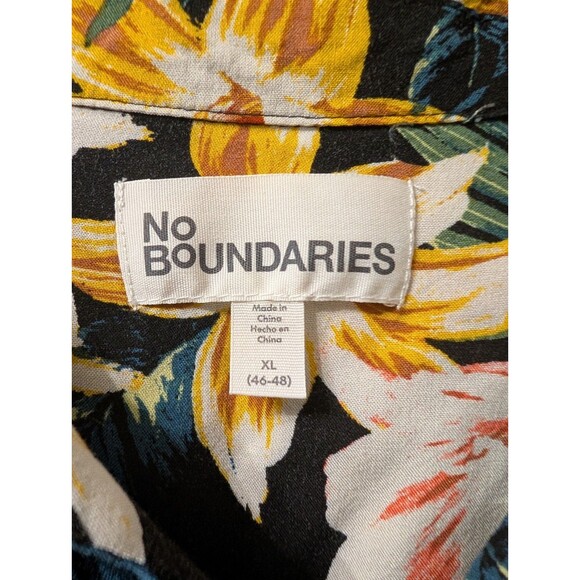 No Boundaries Men’s XL Hawaiian Floral Shirt Black Tropical Button Up Rayon - Picture 7 of 12
